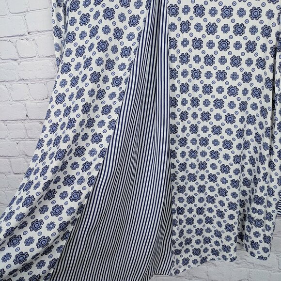 Chico's Blouse Womens Size 2 Blue Polyester Button-Up Stripe Collared Hi Low Top - Picture 13 of 16